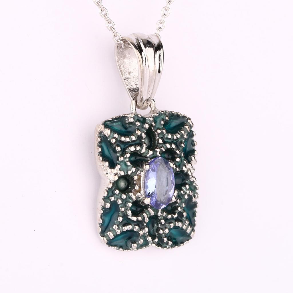 Natural Tanzanite Oval Pendant 925 Sterling Silver Rhodium Plated Handmade Fine Jewelry Gift for Her