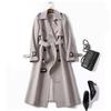 Trench da donna autunno inverno con collo rovesciato tinta unita doppiopetto con cintura