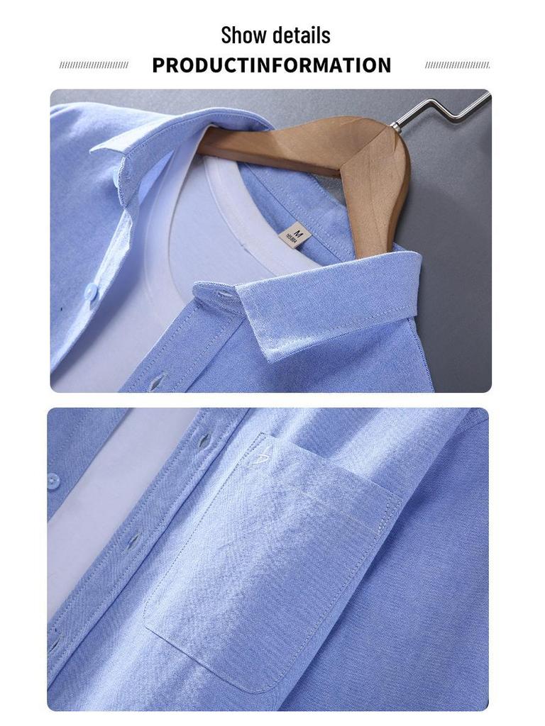 Men's High-End Oxford Long-Sleeve Shirt - Pure White Japanese Hong Kong Style - Spring/Autumn Casual Top