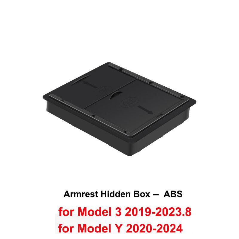 Center Console Storage Box For Tesla Model 3 2023 Model Y 2020-2024 Hidden Car Armrest Front Rear Organizer Flocking Layer Slide