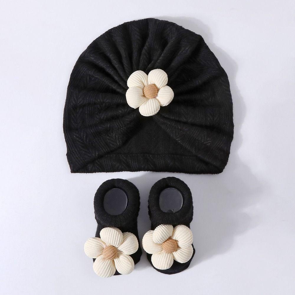 Elastic Infant Turban Hat Socks Set Soft Cotton Hat Sock Set Baby Headscarf Hat  Newborn Supplies