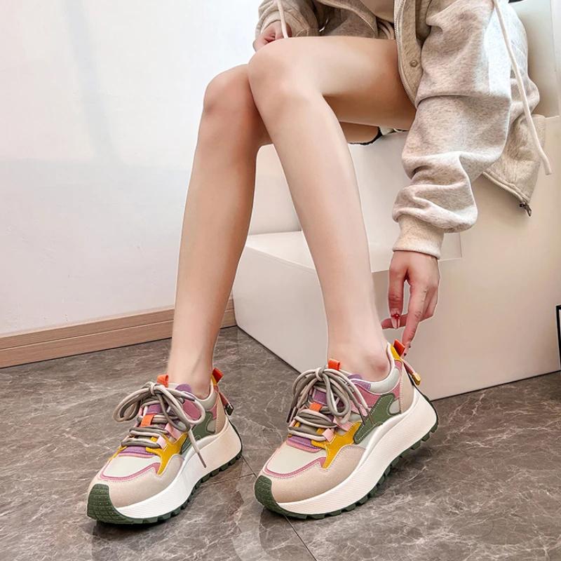 Dad's shoes women's summer and autumn height increasing casual breathable thick sole color blocked travel versatile shoes