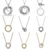 925 Silver Necklace Round Disk Pendant Fit Original Beads Charms DIY Jewelry Fine Gift For Women Trinkets