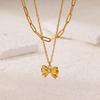 Stainless Steel Bowknot Pendant Necklace For Women Fashion Gold Color Clavicle Chain Bow Tie Necklaces Party Birthday Jewelry