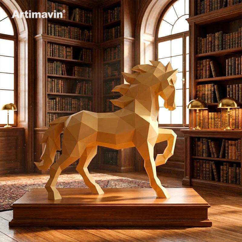 Golden Horse DIY Paper Model Ornament - Auspicious Year of the Horse Interior Art Set