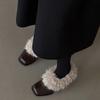 Fashion Women's Fashion Thick Heel Cotton Shoes Winter New Square Head Deep Mouth Leather Anti-slip Wear Woolen Shoes