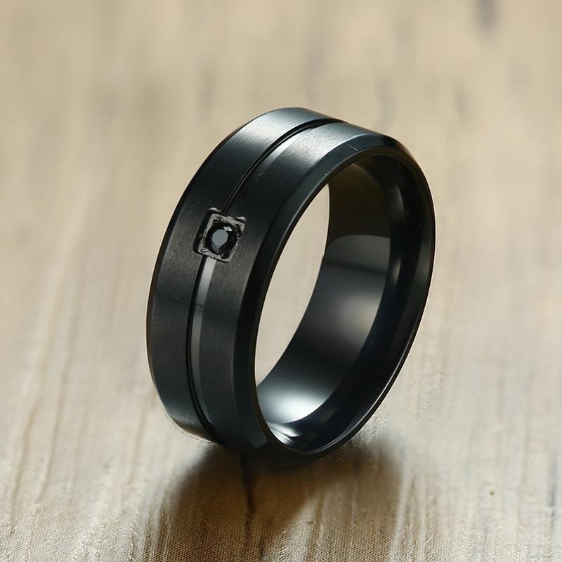 

Vnox 8mm Men s Wedding Band, AAA CZ Stone Solitaire Ring, Matte Stainless Steel Grooved Line Ring, Simple Casual Bridegroom Ring 12 чорний