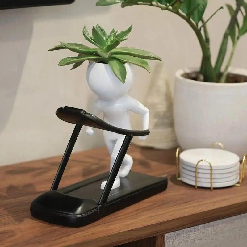Succulent Plant Pots Weightlifting Running Yoga Human Shaped Succulent Pot Resin Creative Decorative Plant Pot for Mantel Table Bathroom