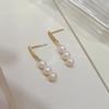 Simple natural freshwater three-bead pearl earrings, silver needle stud earrings ins trendy fashion light luxury niche design earrings