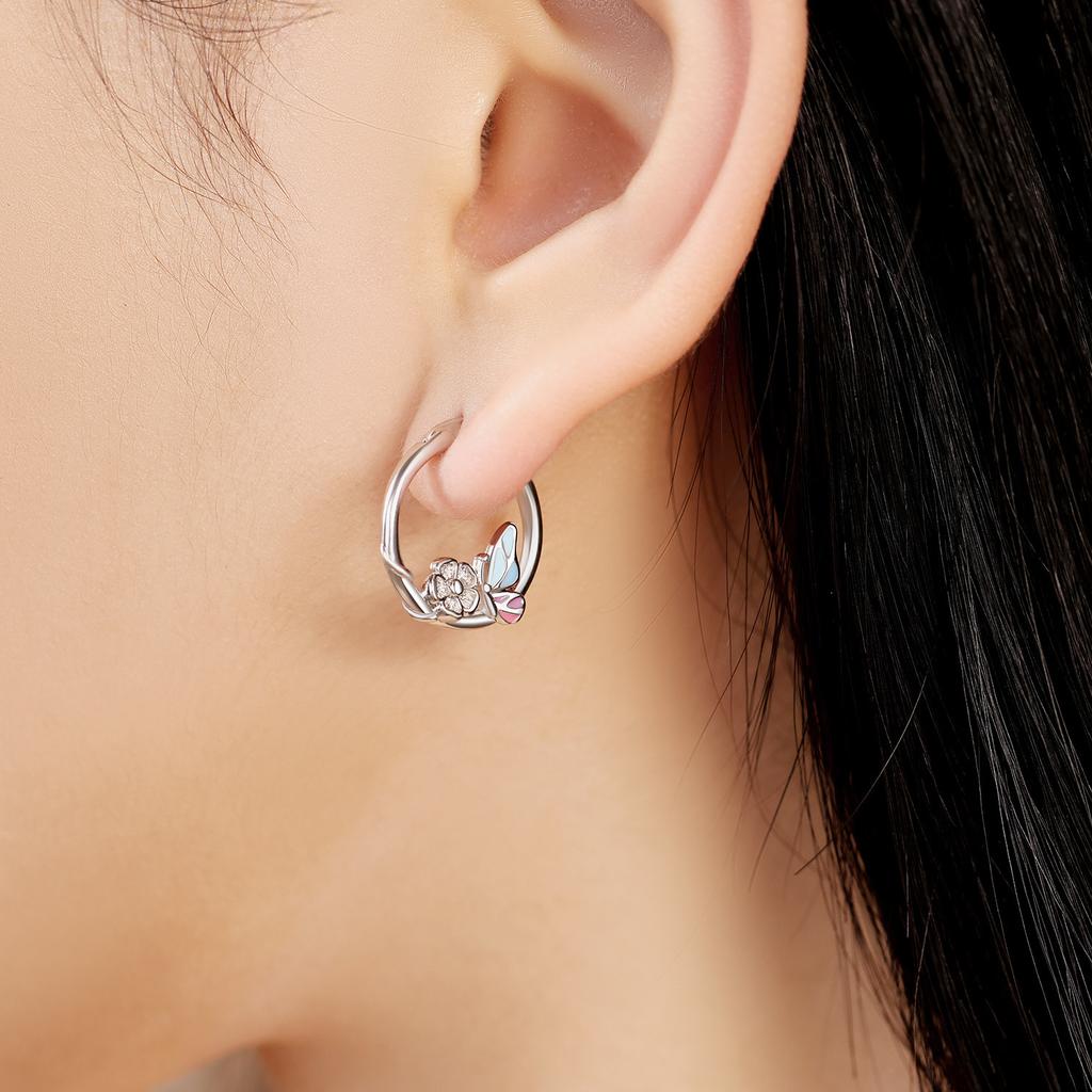 S925 Silver Flower Butterfly Earrings Hoop Earrings Women Jewelry Trendy Anniversary Gifts