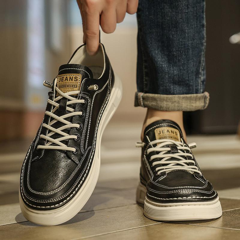 Herrenschuhe Frühling Ein-Pedal Sport- und Freizeitschuhe Business Herren kleine weiße Lederschuhe schwarz wasserdicht Arbeit Tide-Schuhe