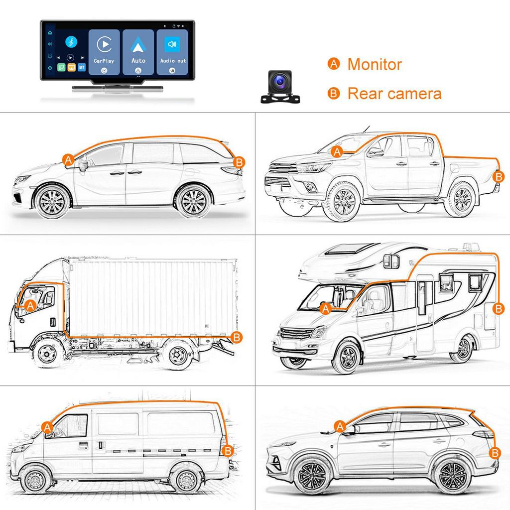 For Car Dashboard 10.26 Inch Touch Screen CarPlay Android Auto FM Transmitter with Rearview Camera