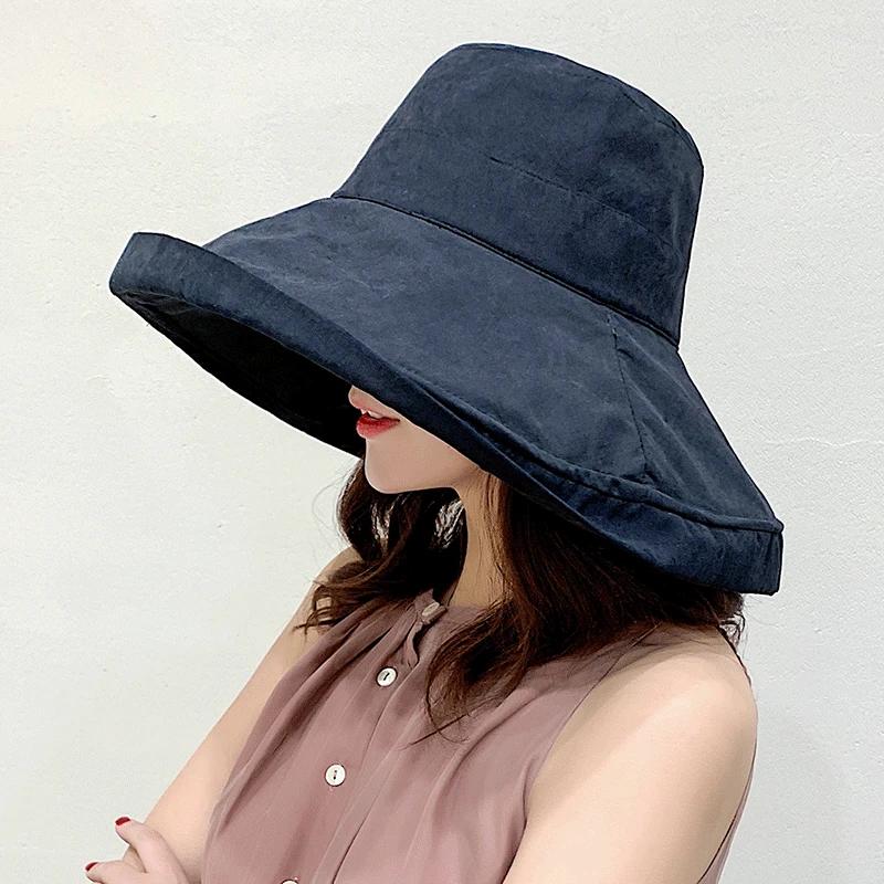 2025 Spring Summer Women's Bucket Hat Panamanian Four Seasons Fisherman Big Brim Hat Double-Sided Solid Color Sun Visor Cap