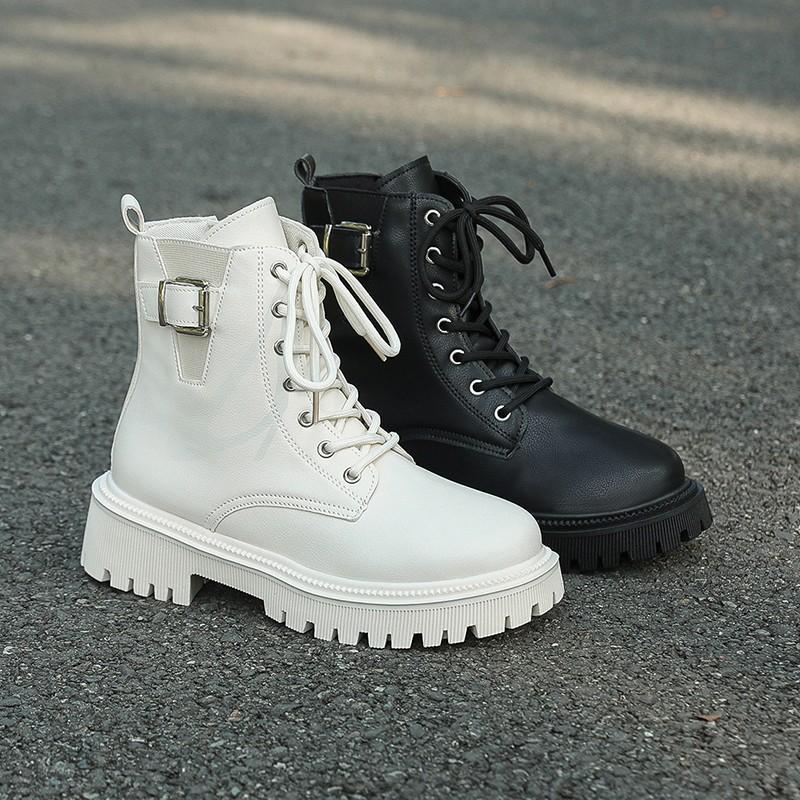 Female British Style Motorcycle Thick Soled Spring and Autumn Thin Single Boots  Winter Sweet Cool Short Boots