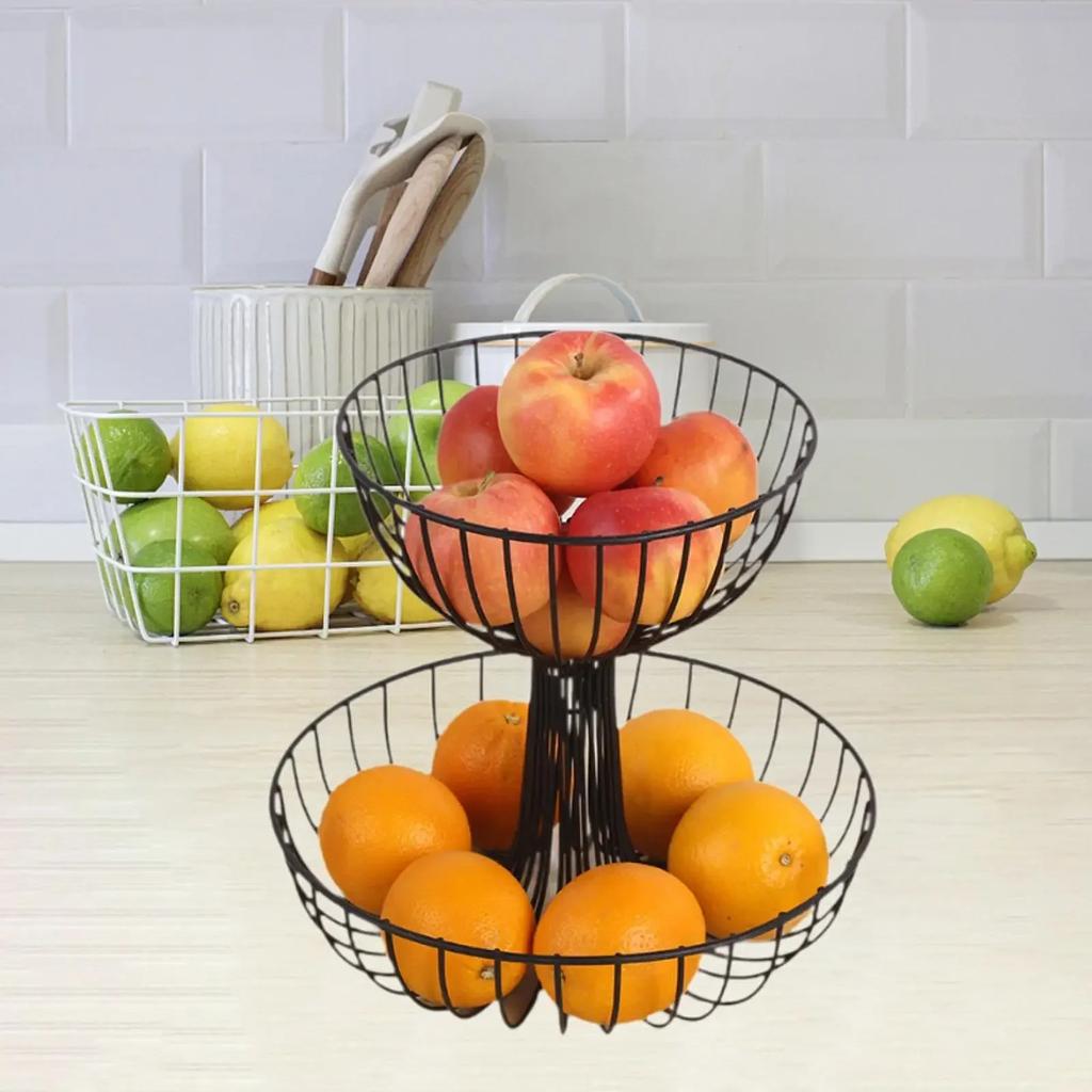 Metall 2-stöckiger Korb Obstständer Obsthalter zur Aufbewahrung und Organisation
