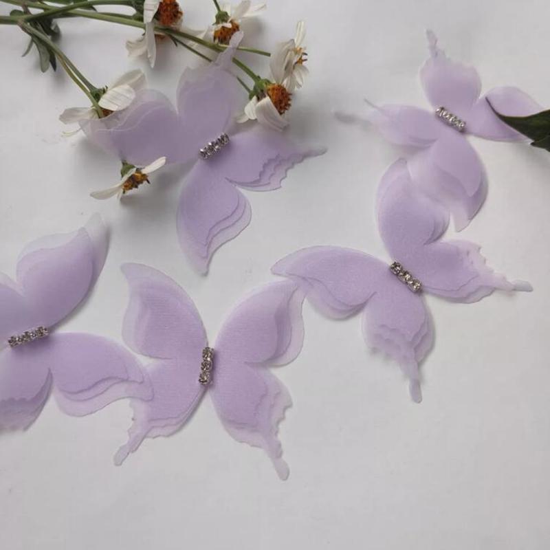 

10 шт. трехслойные алмазные трехмерные шифоновые наклейки-бабочки для одежды, аксессуары для волос, аксессуары для одежды фиолетовый