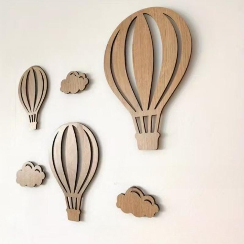 1set Creative Hot Air Balloon Wooden Plaque Wood Chip Wall Decor Living Room Bedroom Home Ornament Craft Rustic Boho Chic