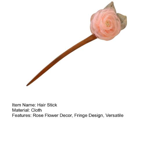 Hair Stick 3D Mesh Yarn Rose Flower Decor Bun Hair Stick Easy to Wear Hair Organizer Clip Hair Styling Accessory