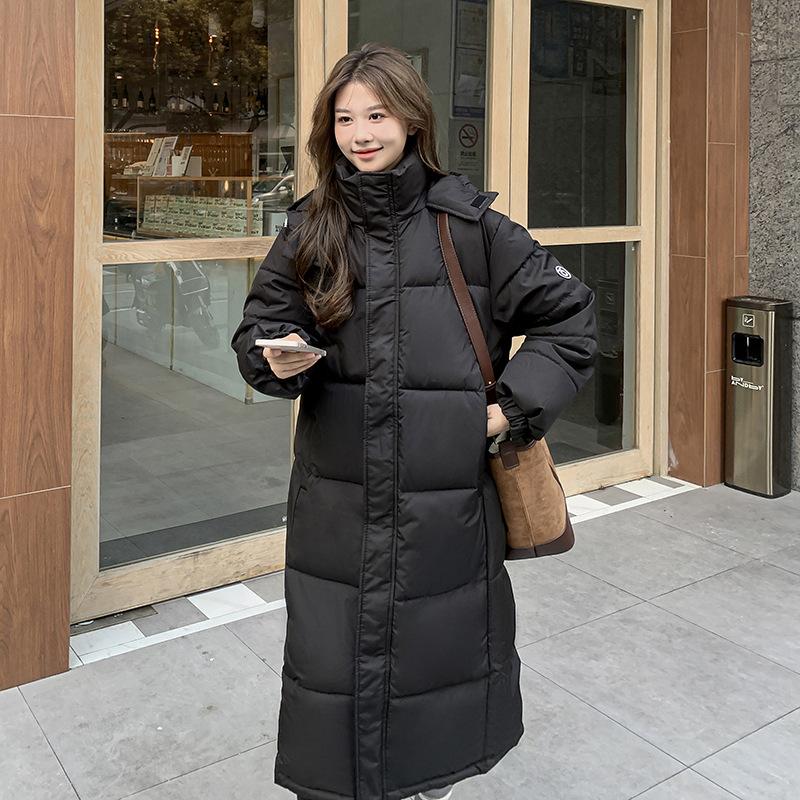 Winter 2025 new long cotton jacket over the knee Korean version of loose collegiate style down padded jacket thickened jacket