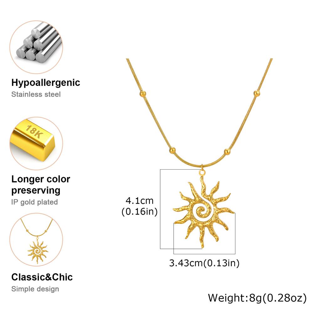 New Exaggerated Stainless Steel Sun Pendant Necklace Drop Earrings for Women Trendy Waterproof Statement Jewelry Set Accessories