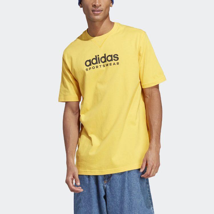 adidas T Shirts Men's Yellow Crew Neck Moderate Straight Fit IC9818