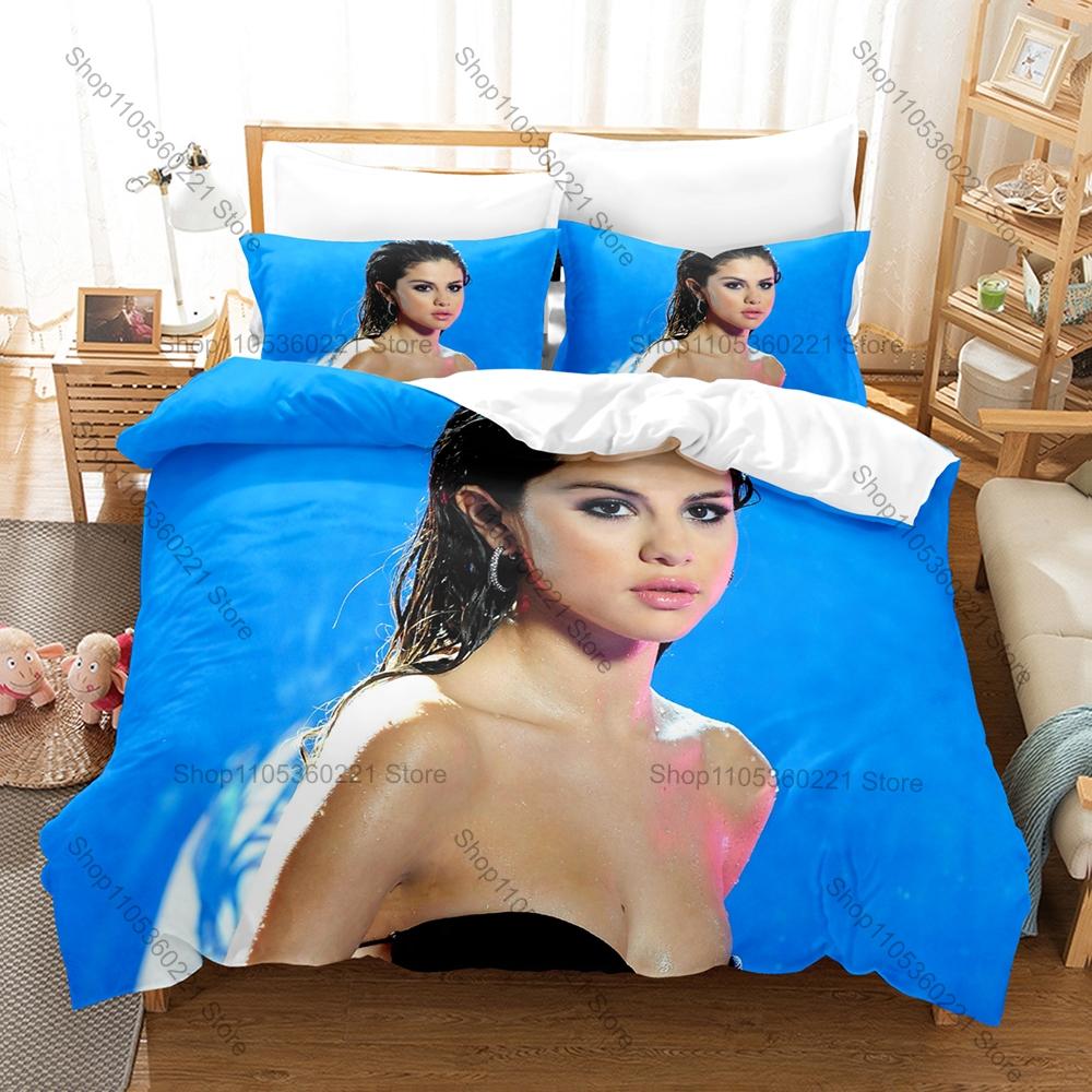Pop Star Selena Gomez Bedding Set Duvet Cover & 2 Pillowcases Fashion Character Print Comfortable Bedroom Supplies