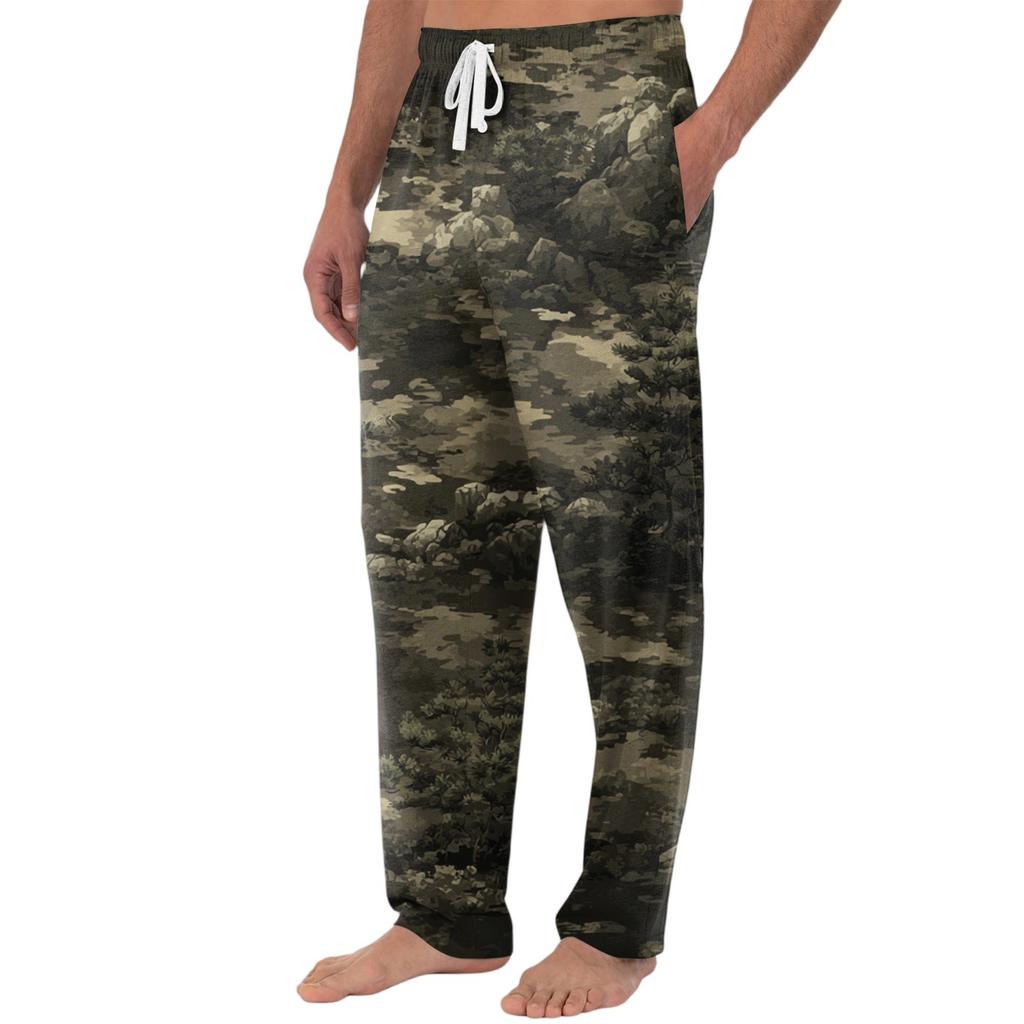 Men's Knitted Fashion Print Pocket Casual Pants Pajama Pants