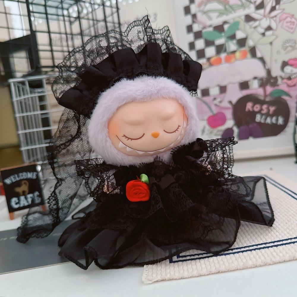 

1 set Rose Flower 17cm Labubu Doll Clothes Black Cotton Doll s Clothes Kids Girls Toys чорний