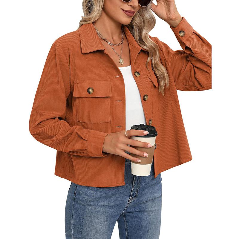 Autumn Women Fashion Casual Coat Button Down Tops Solid Turn-down Collar Long Sleeve Office Lady Crop Jackets