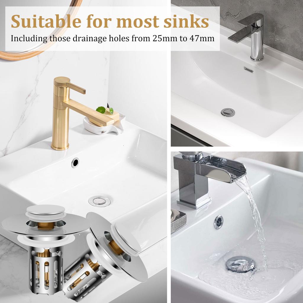 4Pcs Sink Drain Strainer with Removable Stainless Steel Filter Basket Brass Core Press Fit Sink Odour Stopper Bathroom Fitting