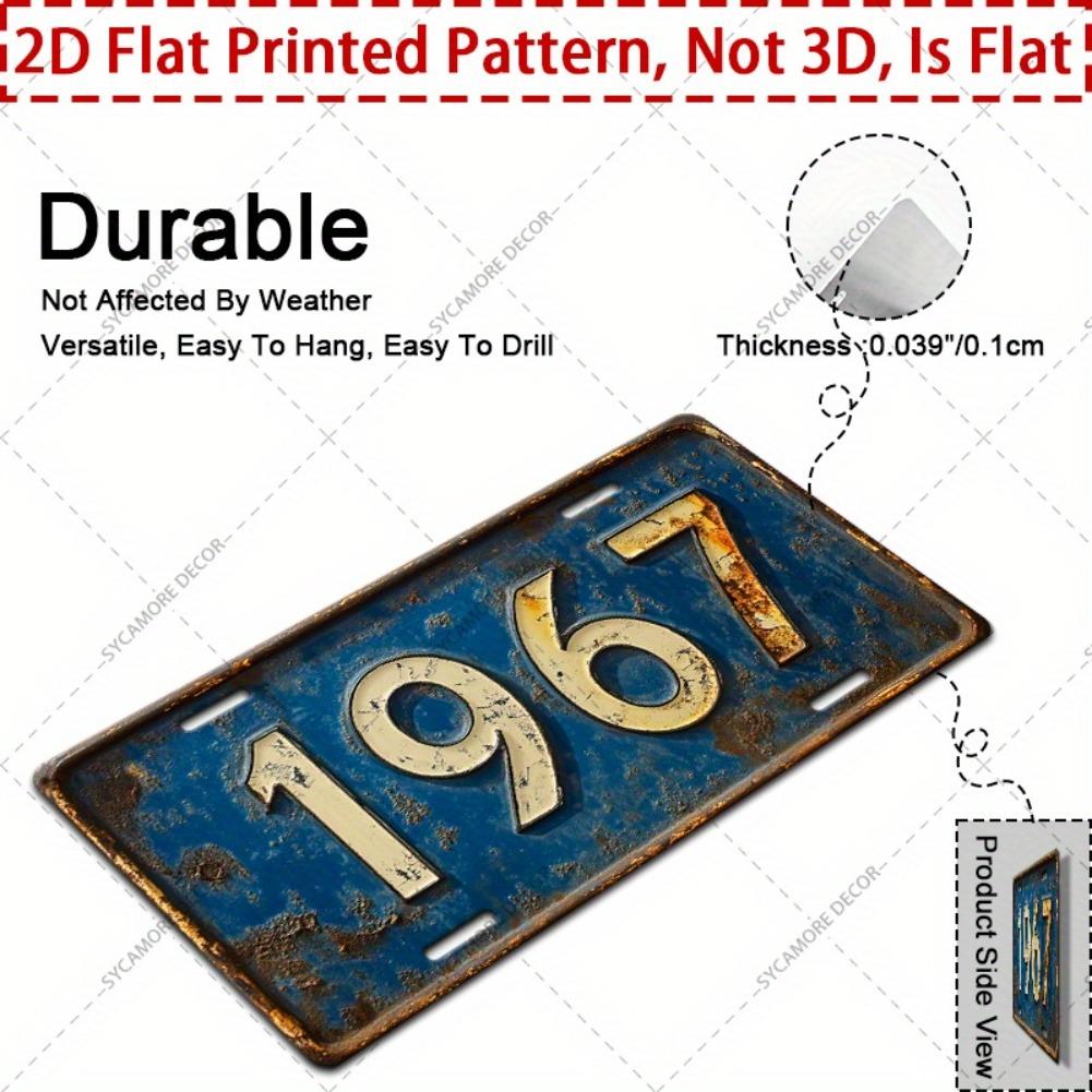 2D Flat, 1pc Vintage "1967" Aluminum Metal Sign - 12"x6" Rustic Wall Decor with Distressed Blue & Yellow Design