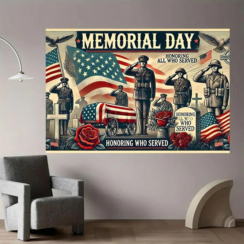 

Patriotic Welcome Tapestry Stacked Hearts American Flag Print Polyester Wall Hanging for Porch Bedroom 74x94cm(29x37in)