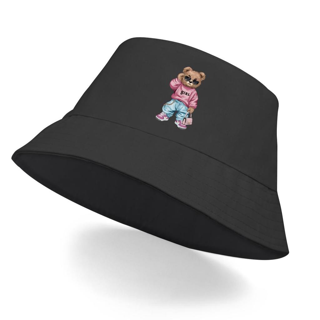 Bucket Hat With Cool Sunglasses Bear Print , Sun Hat Lightweight Simple Fashion Basin Cap