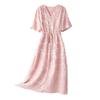 Silk dress mmi  women's v-neck jacquard mulberry silk skirt