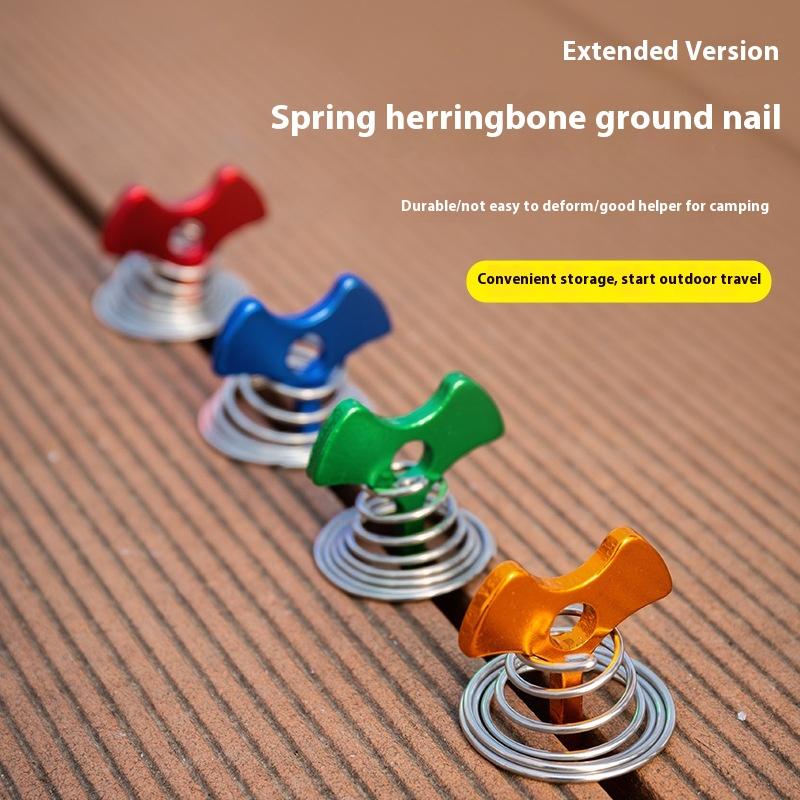 5Pcs Camping Deck Nails Spring Fish Bone Nails Wooden Board Tent Pegs Ground Nails Climbing Tent Accessories