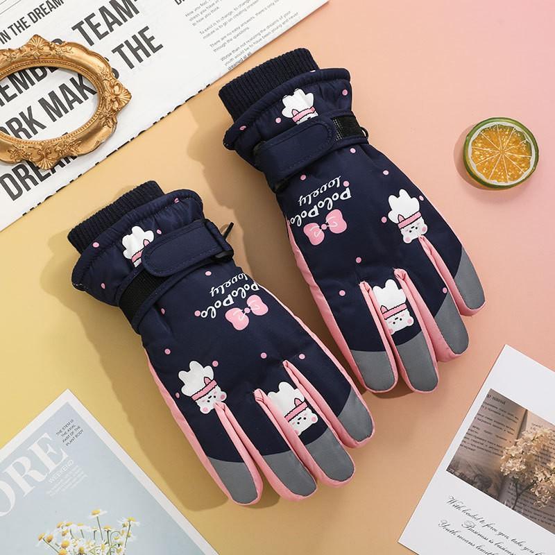 Kids Ski Gloves With Cartoon Space Print Warm Fleece Lined Touchscreen Windproof Winter Mittens Boys Girls