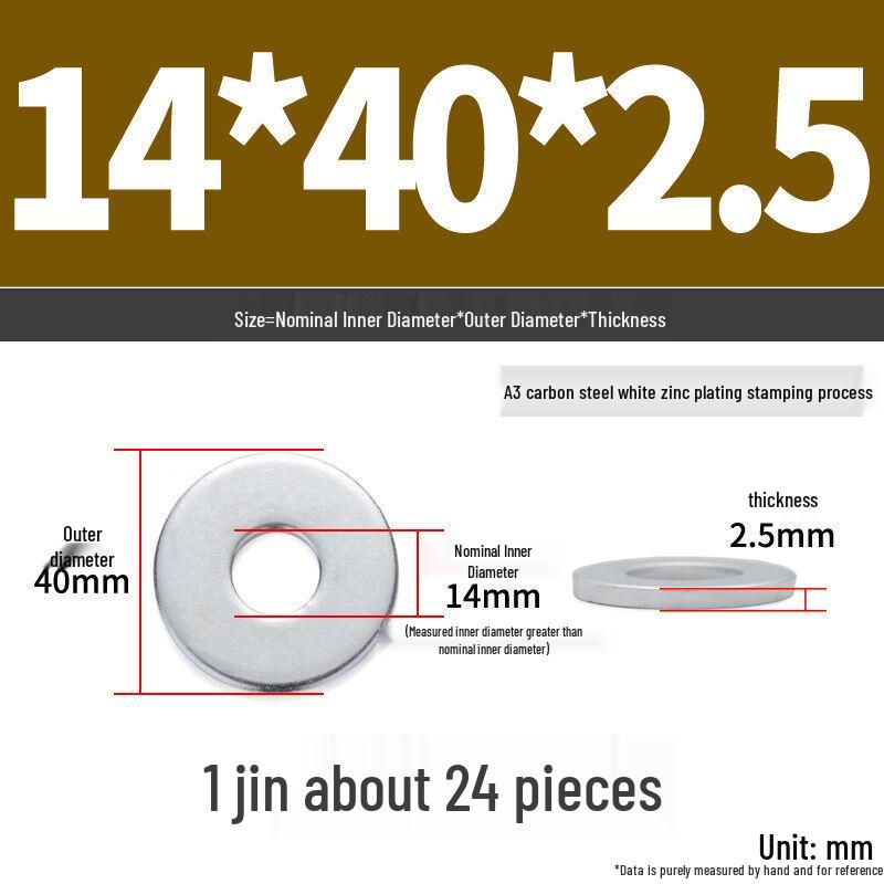 Extra Large Galvanized Metal Flat Washer - Thickened Round Screw Washer M6-M16