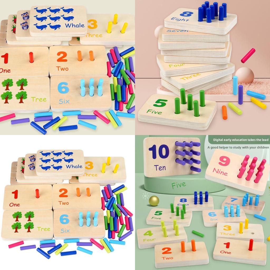 Wooden Montessori Math Learning Stick Color Recognition Matching Board Educational Toy For Early Childhood
