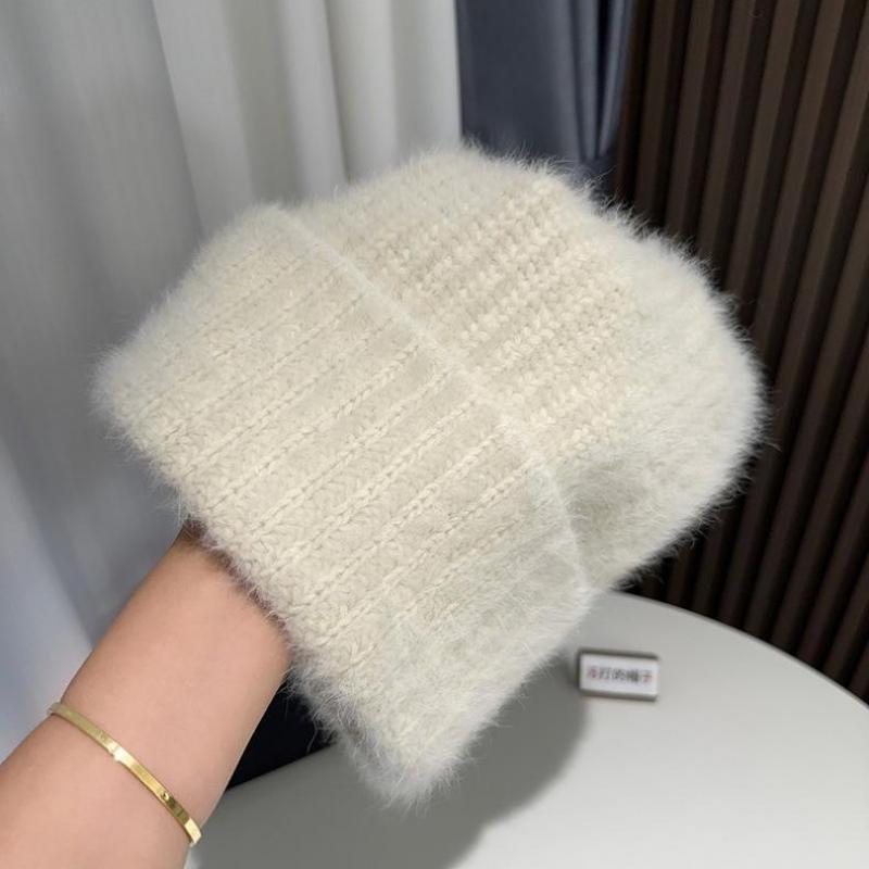 Luxury Rabbit Fur Knit Hat For Women Winter Beanie Soft Thermal Fleece Lining Windproof Cold Weather Accessory Keep Warm New
