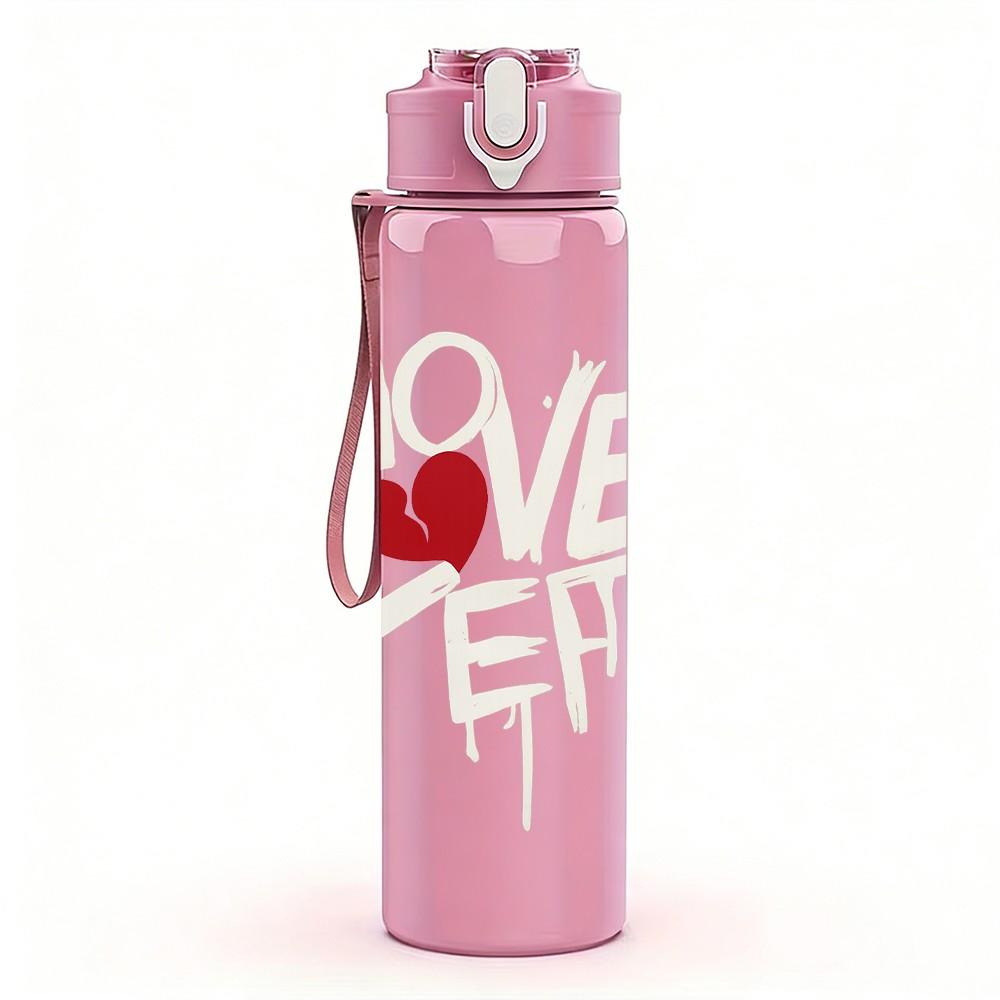 1PC Love Doodle Heart Letter 750ml Color Plastic Sports Water Bottle Leakproof Flip Straw Lid Suitable for Sports Office Home Use