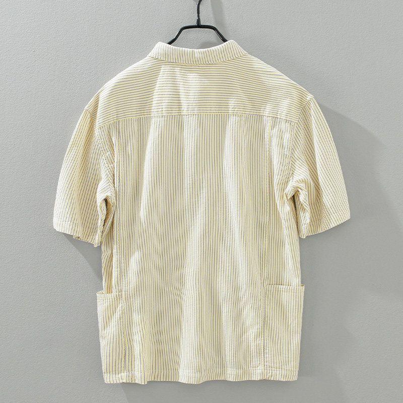 Summer High-End Japanese-Style Casual Short-Sleeve Shirt for Men, Loose Striped Oversized Jacket