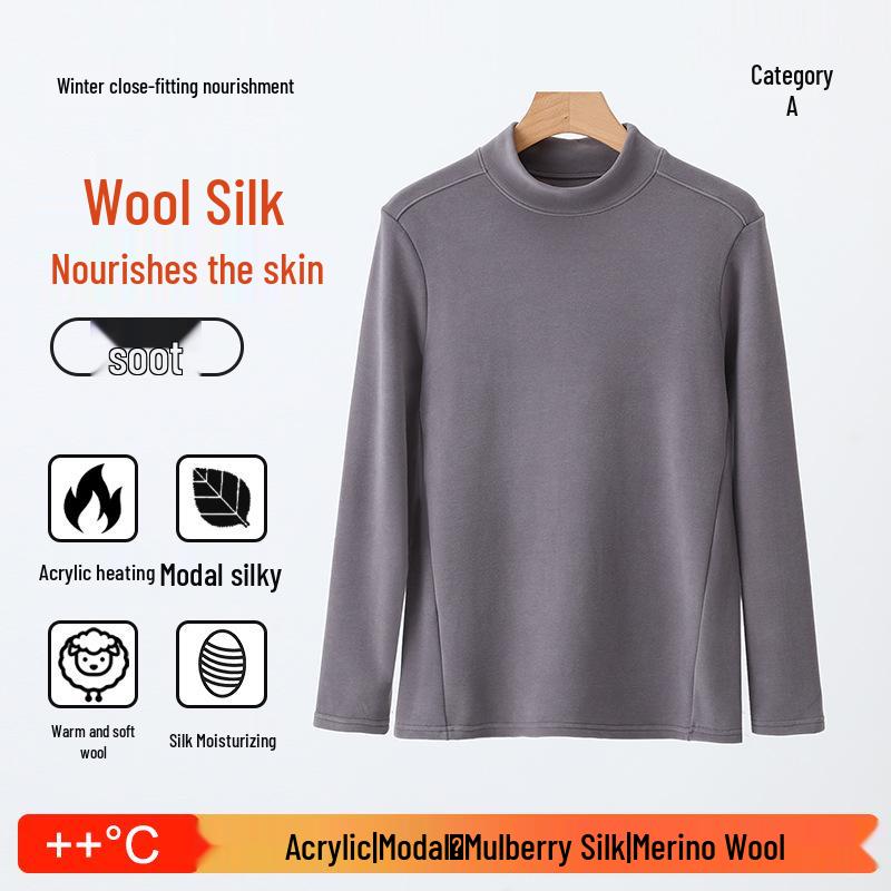 

Men s Wool Blend Seamless Thermal Top with Half High Neck - Brushed and Plus Velvet Thicken Layer L (recommended 120-140 jin)