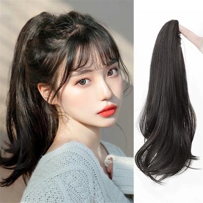 45cm Woman Wig Synthetic Natural Long Straight Ponytail Bandage Type Wig Hair Tail Curly Wig Piece Hair Extensions