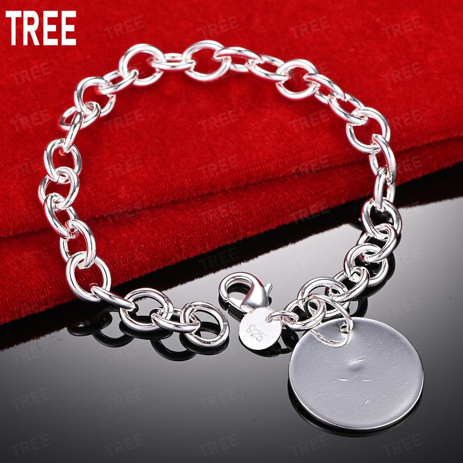 925 Sterling Silver Simple Disc Side Chain Atmospheric Bracelet Gift Jewelry 20CM