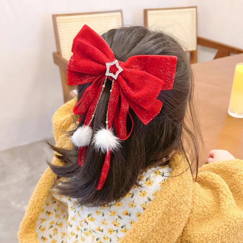 Christmas New Year Accessories Hair Clips for Women Girls Velvet Bow Hair Ornament