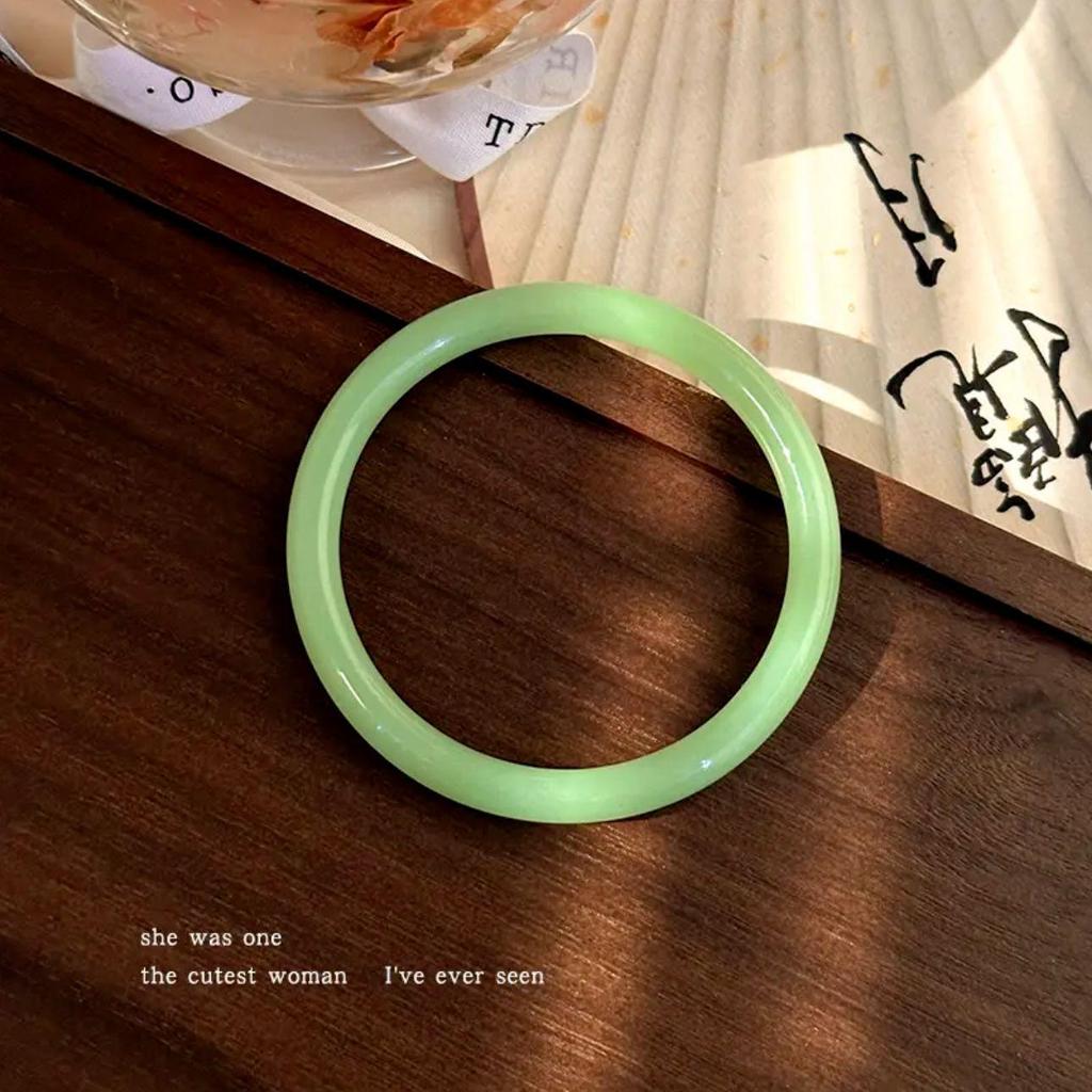 Sea Salt Ice Cream Round Thick Faux Jade Glass Bangles - New Chinese Style Qipao Accessories Jewelry Translucent Bracelets