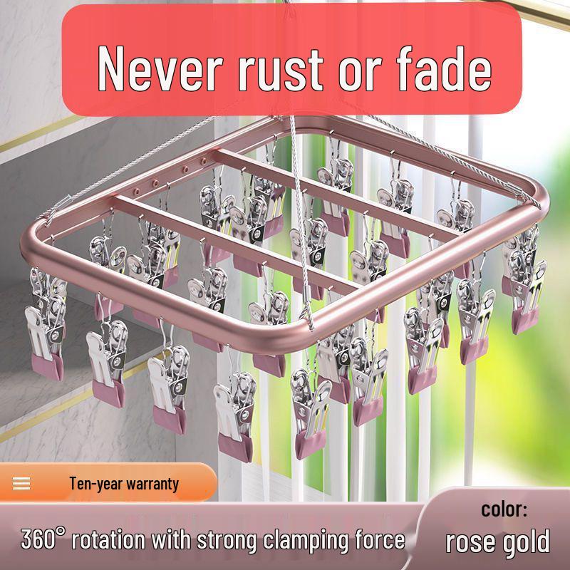 

Космічний алюміній Багатофункціональна обертова сушарка для шкарпеток та нижньої білизни 22 stainless steel clips синій