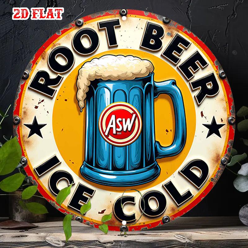 D Flat pc Vintage Root Beer Metal Wall Decor Retro ss Style Beer Mug Asw Logo Design HeavyDuty Aluminum