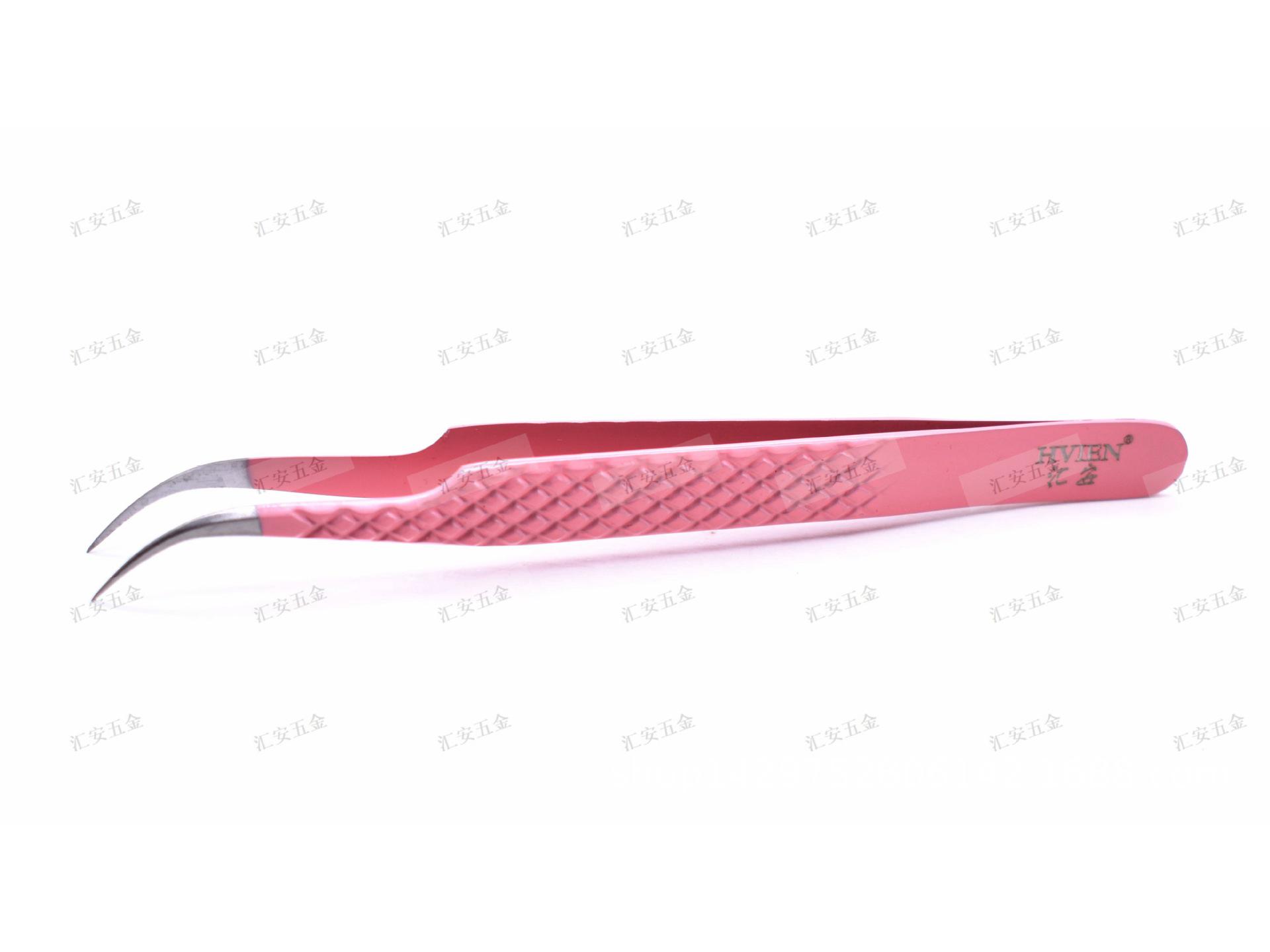 High Precision Pink Stainless Steel Bent Tip Eyelash Tweezers