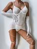 Naughty Sexy Lingerie Hot Mesh Embroidery Outfits Sexy Low Cut Bra with Thong Garters Belt Babydoll Sleepwear Ladies Exotic Sets